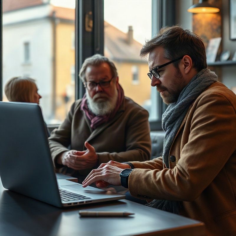 Osobný rozhovor pracovníka so zákazníkom nad otvoreným notebookom