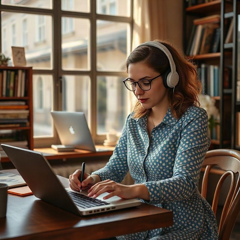 Pracovníčka víta návštevníka s taškou na notebook